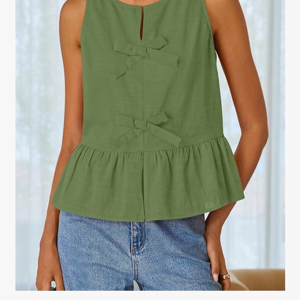 Green Sleeveless Top with Bow Accents
